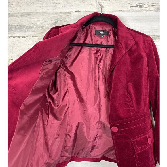 Talbots Women’s 8P Red Velvet Fitted Button-Up Blazer Jacket Holiday Christmas - Picture 3 of 6